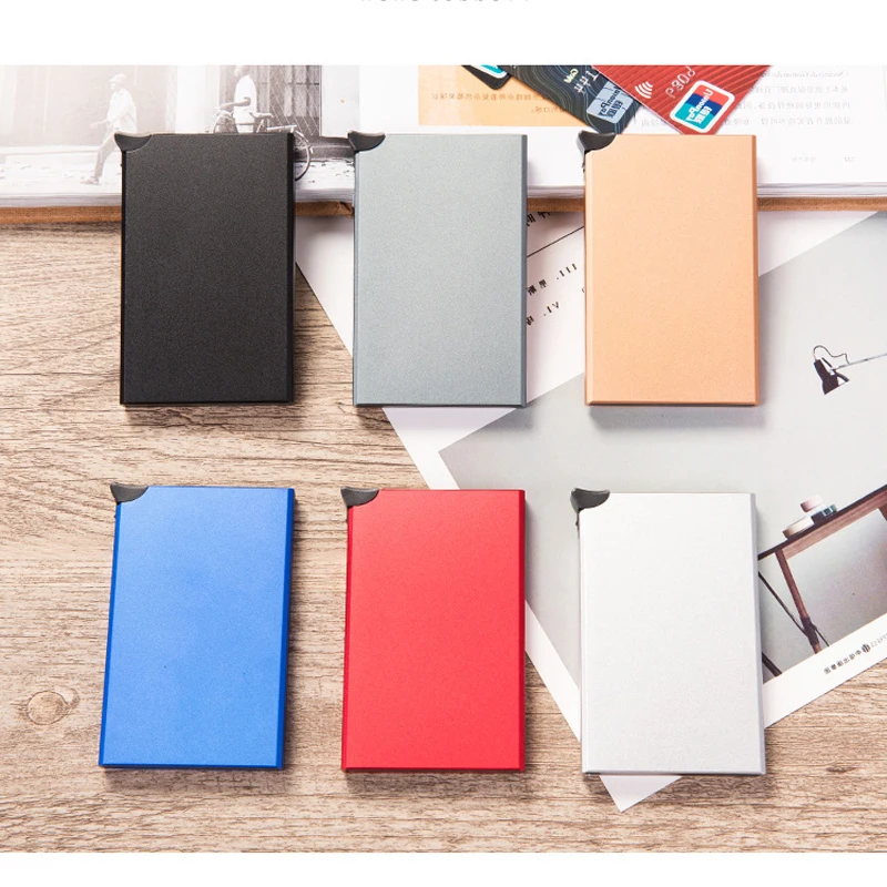 New Creative Mini Metal Smart Automatic Wallet For Man Women Aluminum Credit Card Case RFID Pop-up Bank Card Holder With Pouch