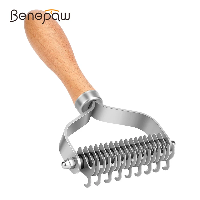 Benepaw 2 Sided Undercoat Rake Pet Dog Brush Grooming Safe Comfortable Handle Dematting Comb For Removing Matted Hair Tangles