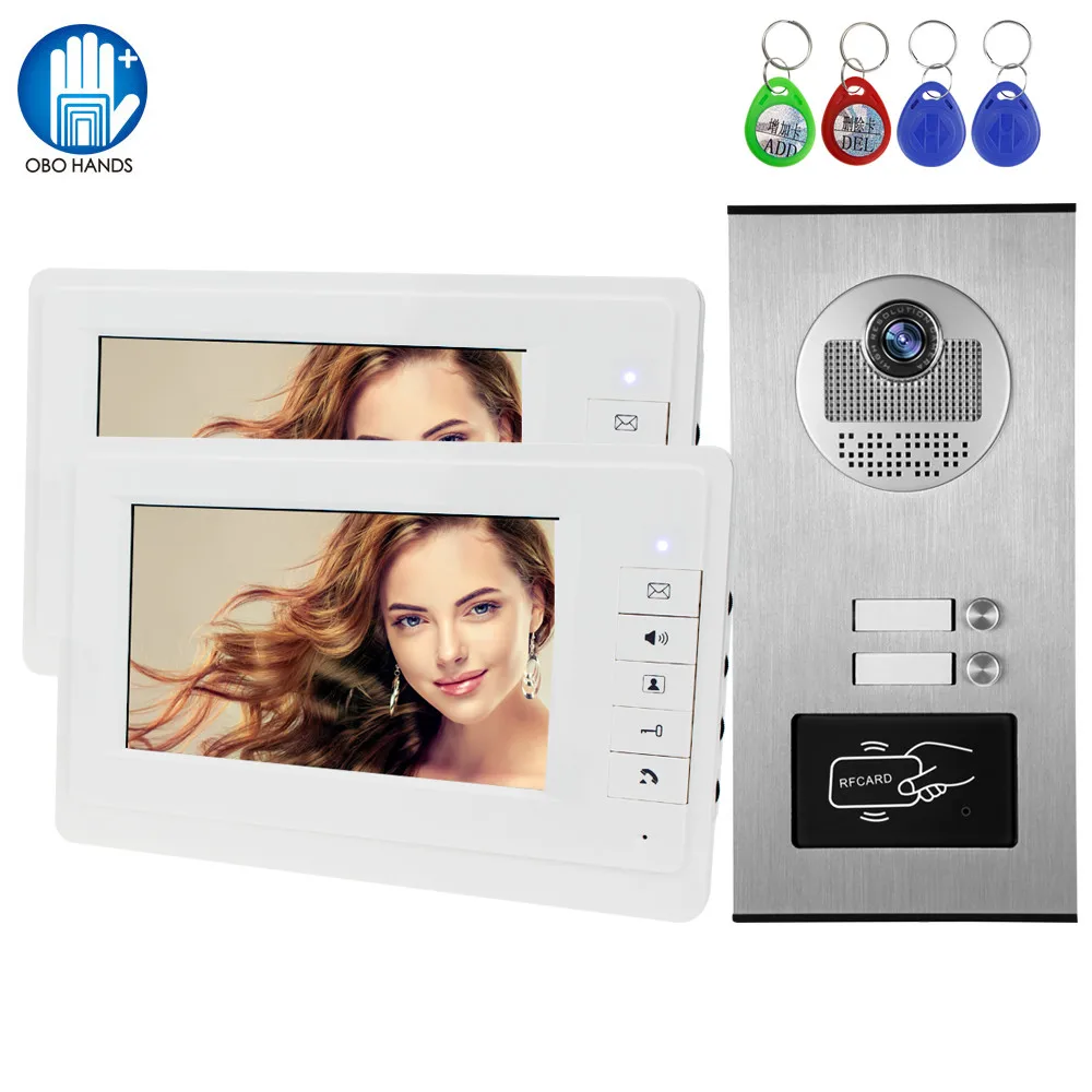 

7" TFT RFID Video Doorphone Intercom System Wired Doorbell Interphone Color Screen Monitor with 25 Ringtone for Multi Apartments