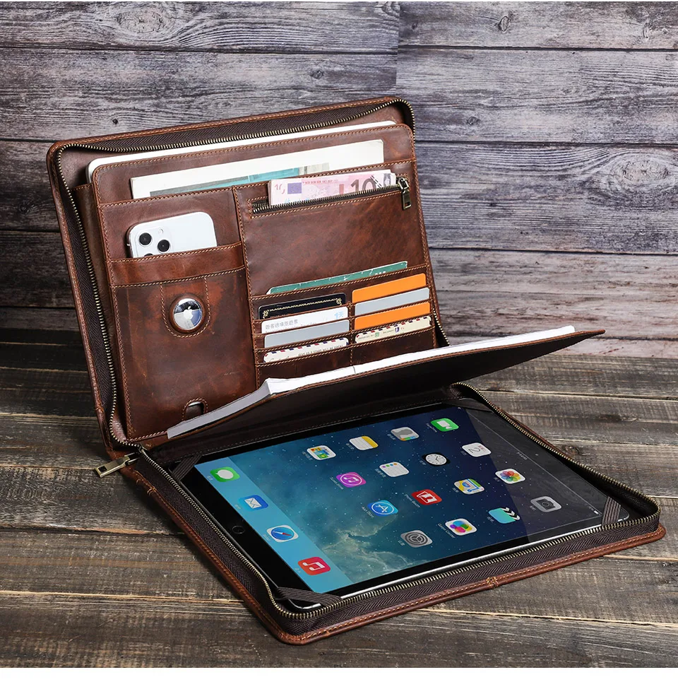 MacBook Pro Air 13 iPad Pro 13 12,9 Portfolio Datei Ordner Kuh Leder Cover Veranstalter Reise Business Office Dokument Aktentasche – Detail 3