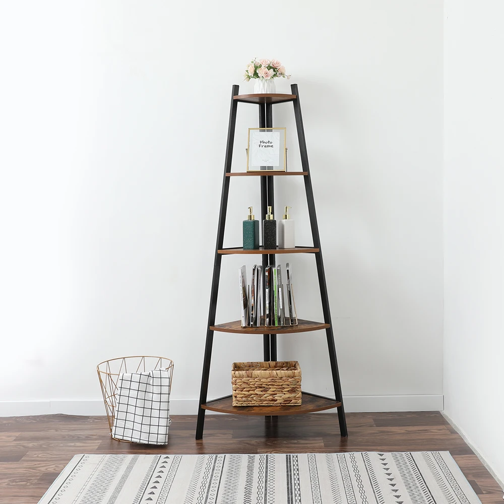 Industrial Corner Ladder Shelf 5 Tier Bookcase A-Shaped Utility Display Organizer Plant Flower Stand Storage Rack Furniture Home