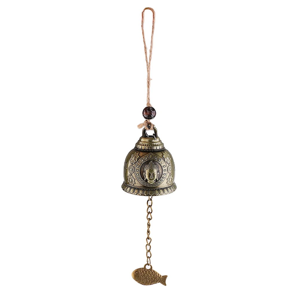 Lucky Feng Shui Bell Buddha Coin for Wealth and Safe & Success - Home Garden Patio Tree Car Interiors Hanging Charm Wind Chime