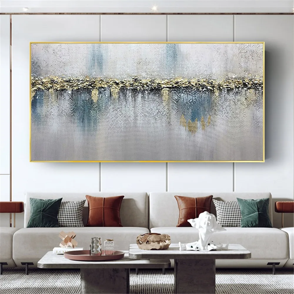 Hand-Painted Abstract Oil Painting Canvas Painting Living Room Golden Modern Wedding Decor Painting On Wall Art  Free Shipping