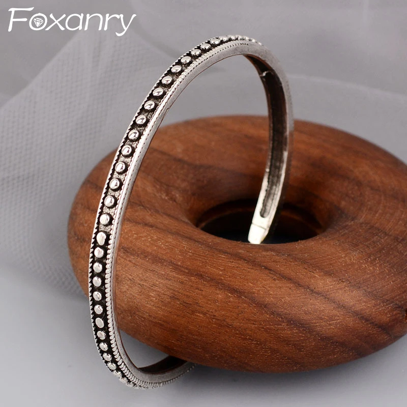 

FOXANRY Vintage Handmade Silver Color Brcacelet New Fashion Simple Geometric Thai Silver Birthday Party Jewelry Gifts