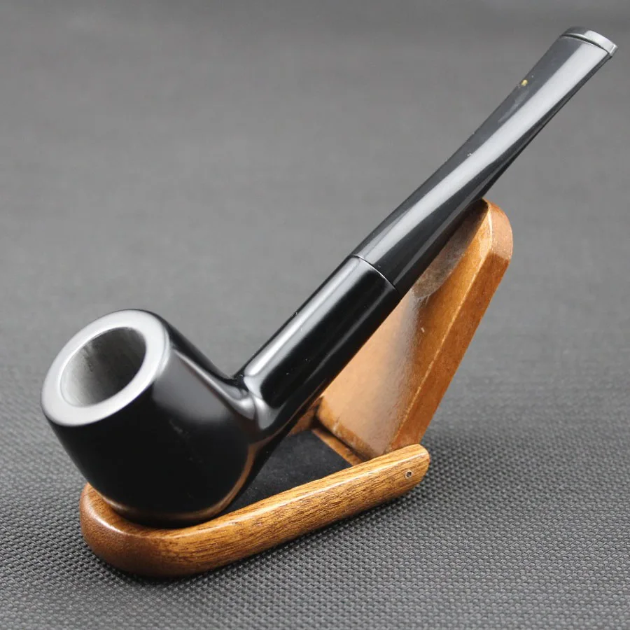 Cool Handmade 100% Nature Ebony Wood Straight Type Smoking Pipe Tobacco Wooden Pipe Gift 10X 9mm Filters + Pouch + Holder #519bS