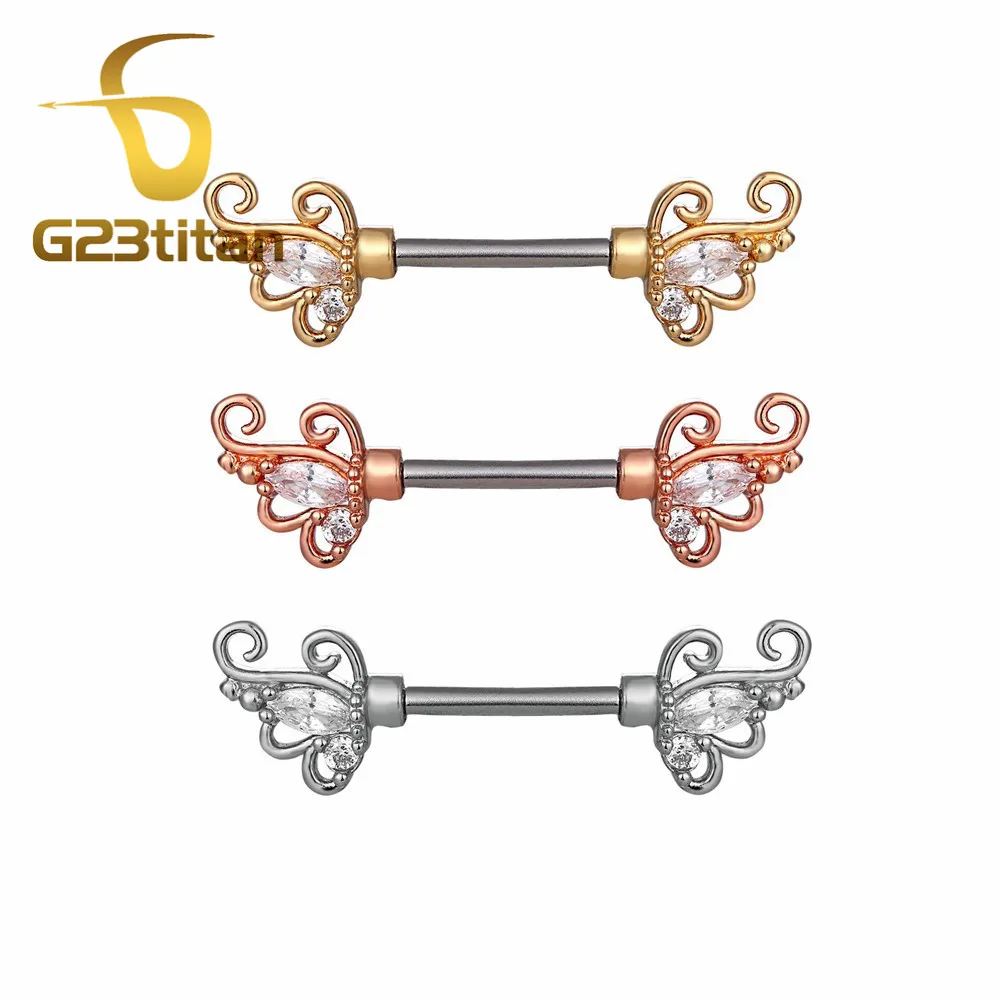 2 pcs/lot Crystal Nipple Ring Vintage Pattern Surgical Straight Barbell Piercing Nipple Jewelry Body Accessary