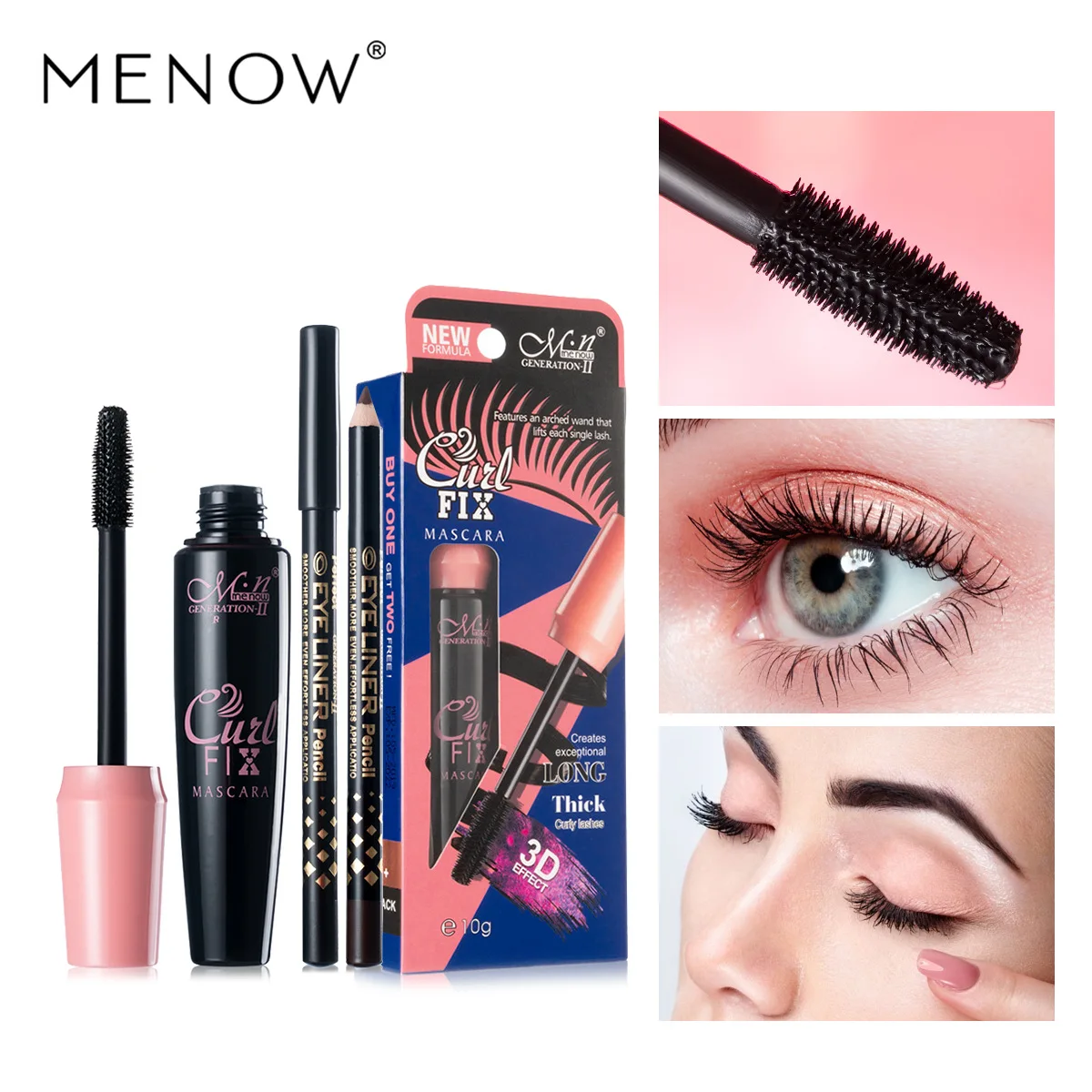 Hot Selling Menow Makeup Densely Is Waterproof Mascara Cosmetics Foreign Trade Hot Models Cosmetic Gift for Girl or Women