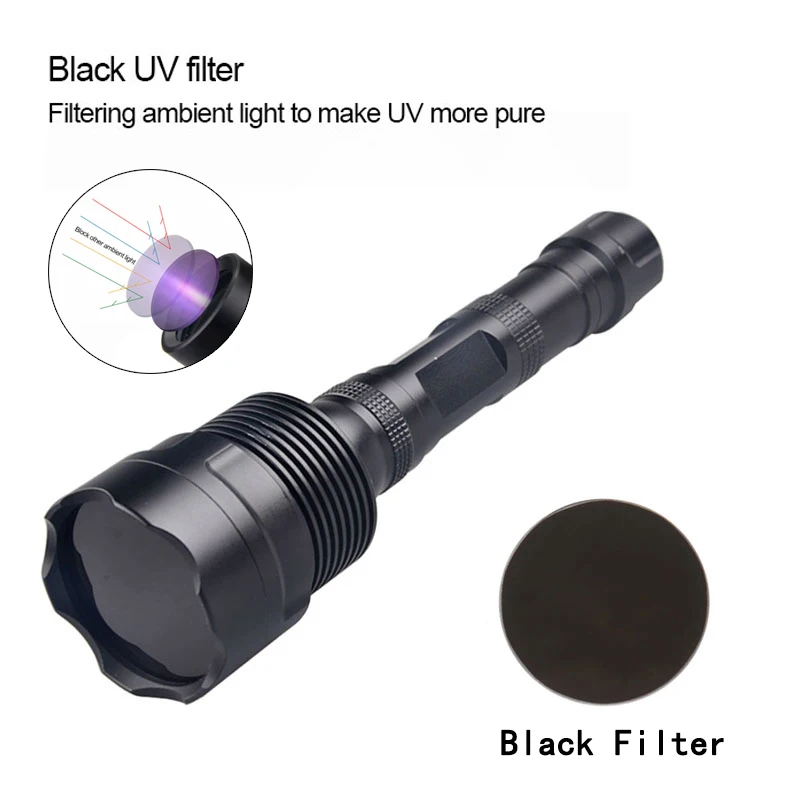 Topcom-poderosa lanterna LED UV com filtro preto, lanterna ultravioleta, luz dura tocha, pegar escorpião, 18W, 365nm, 395nm, 395nm, 395nm, 3 LED
