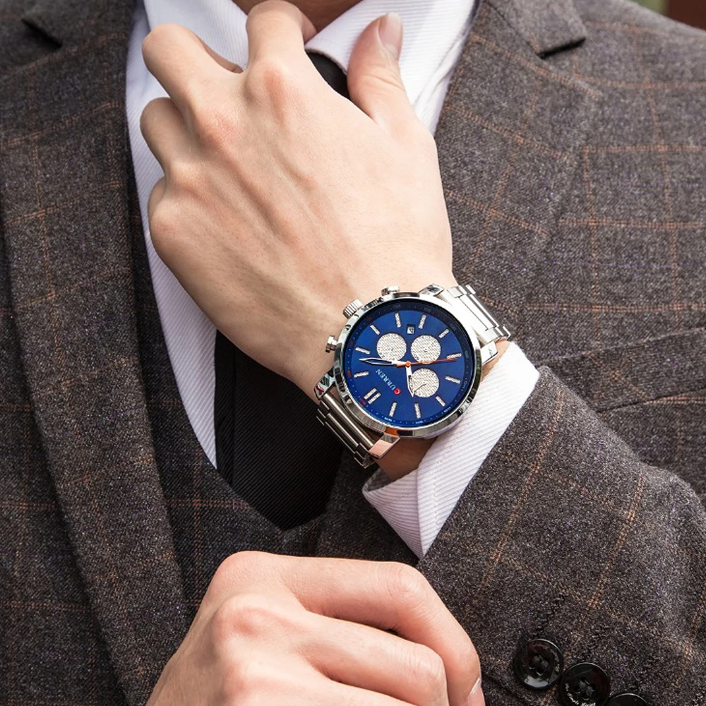 Imagem -06 - Curren Homens Relógios Topo de Luxo Marca Esporte Relógio Cronógrafo Quartzo Relógio de Pulso Azul Aço Inoxidável Masculino Reloj Hombre Xfcs