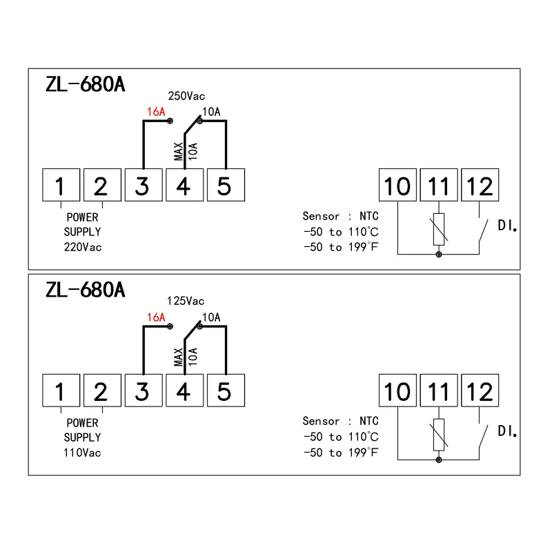 ZL-680A, 16A, Temperature Controller, Thermostat temperature, Cold storage temperature controller, Lilytech