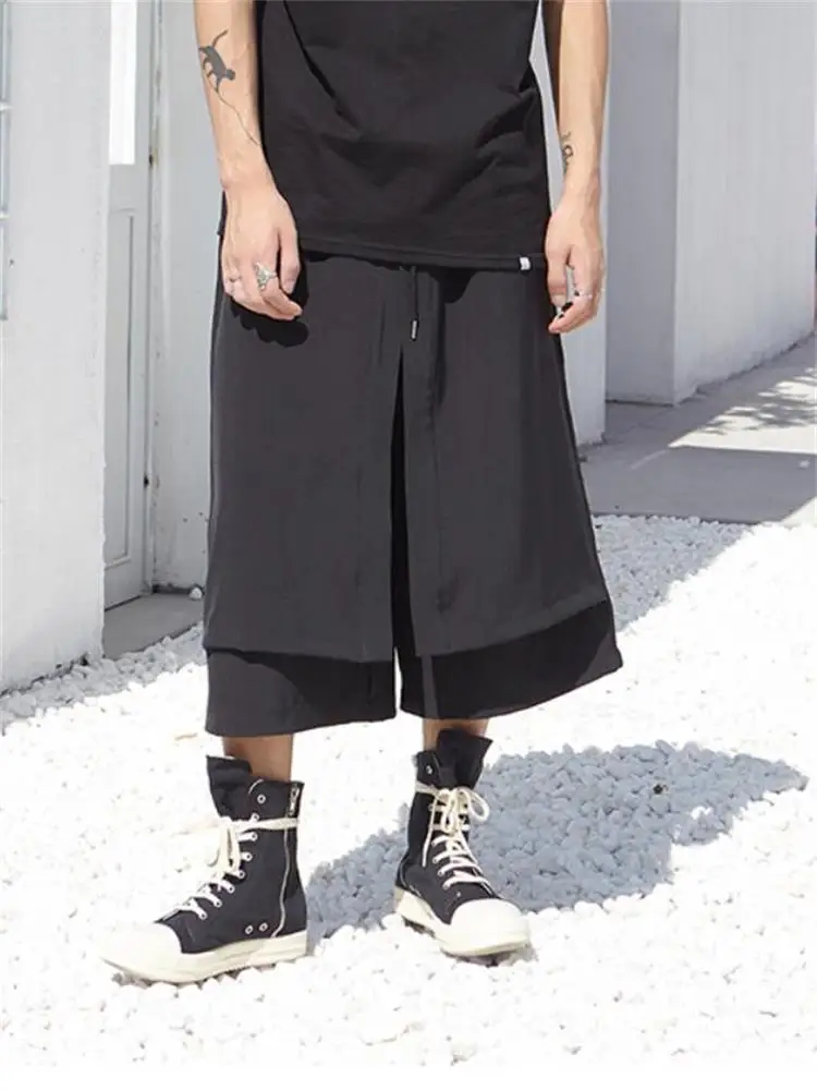 

Men's Straight Pants Summer New Splicing Design Hair Stylist Singer Hip Hop Trend Oversized Cropped Pants