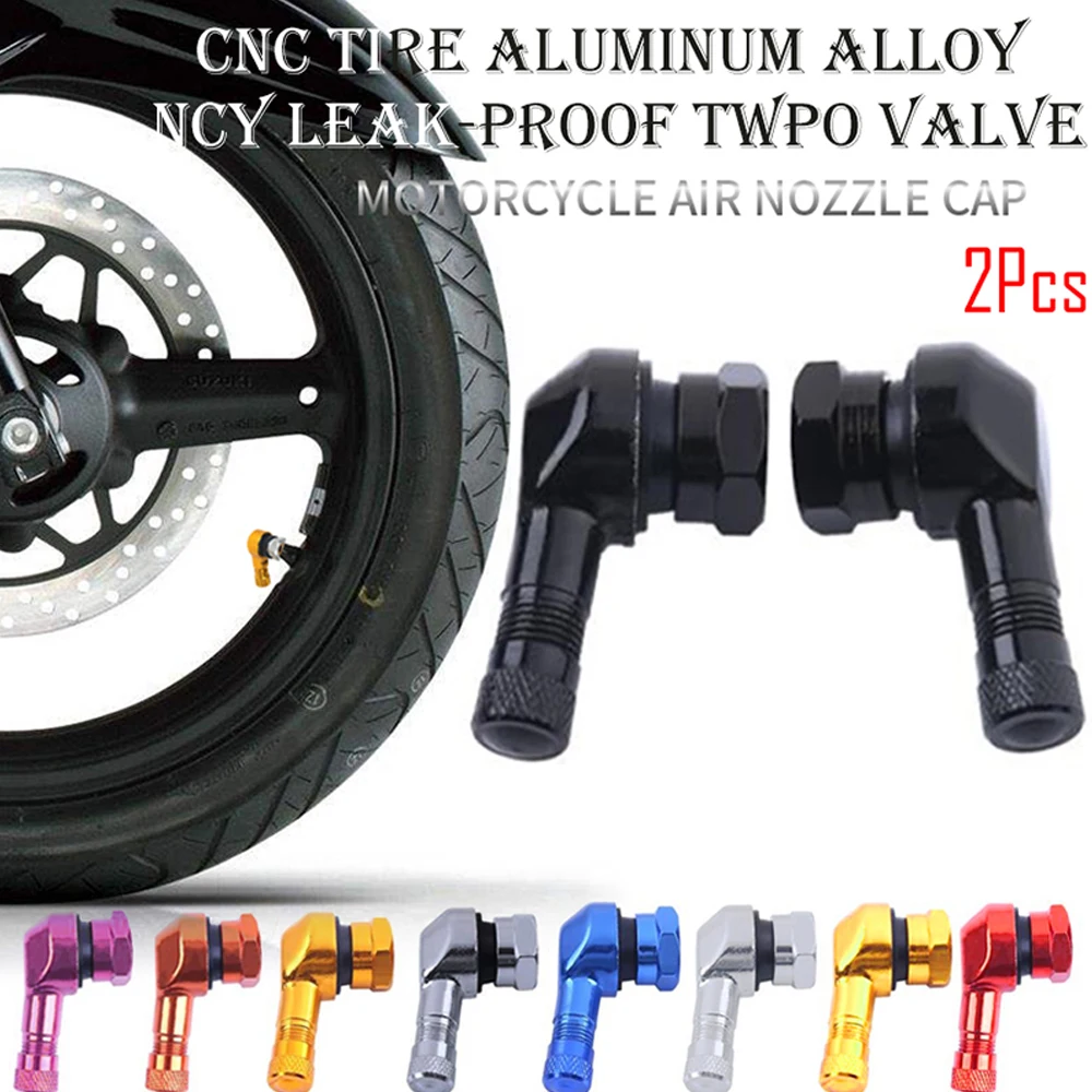 DSYCAR 2Pcs 90 Degree CNC Motorcycle Tire Valve Stems -Universal Motorcycle Aluminum Wheels Tire NCY Leak-proof TWPO Valve Caps