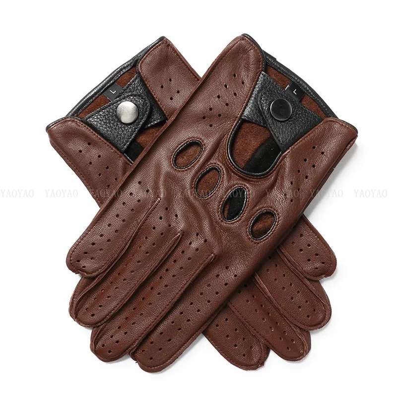 Genuine Leather Gloves Men Stylish Two-color Patchwork Fitness Mittens Male No Lining Top Workmanship Neatly Sewn Gym Guantes