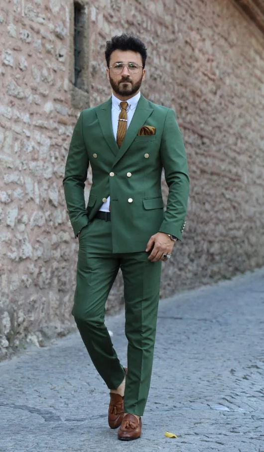 Costume de smoking à revers pour hommes, ensemble 2 pièces, veste et pantalon, de haute qualité, pour mariage, affaires, bal de promo, vert