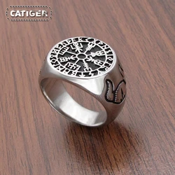 Punk 316L Stainless Steel Nordic Viking Ring Custom Rune beads Signet Caw Scandinavn Odin Symbol Men Jewelry
