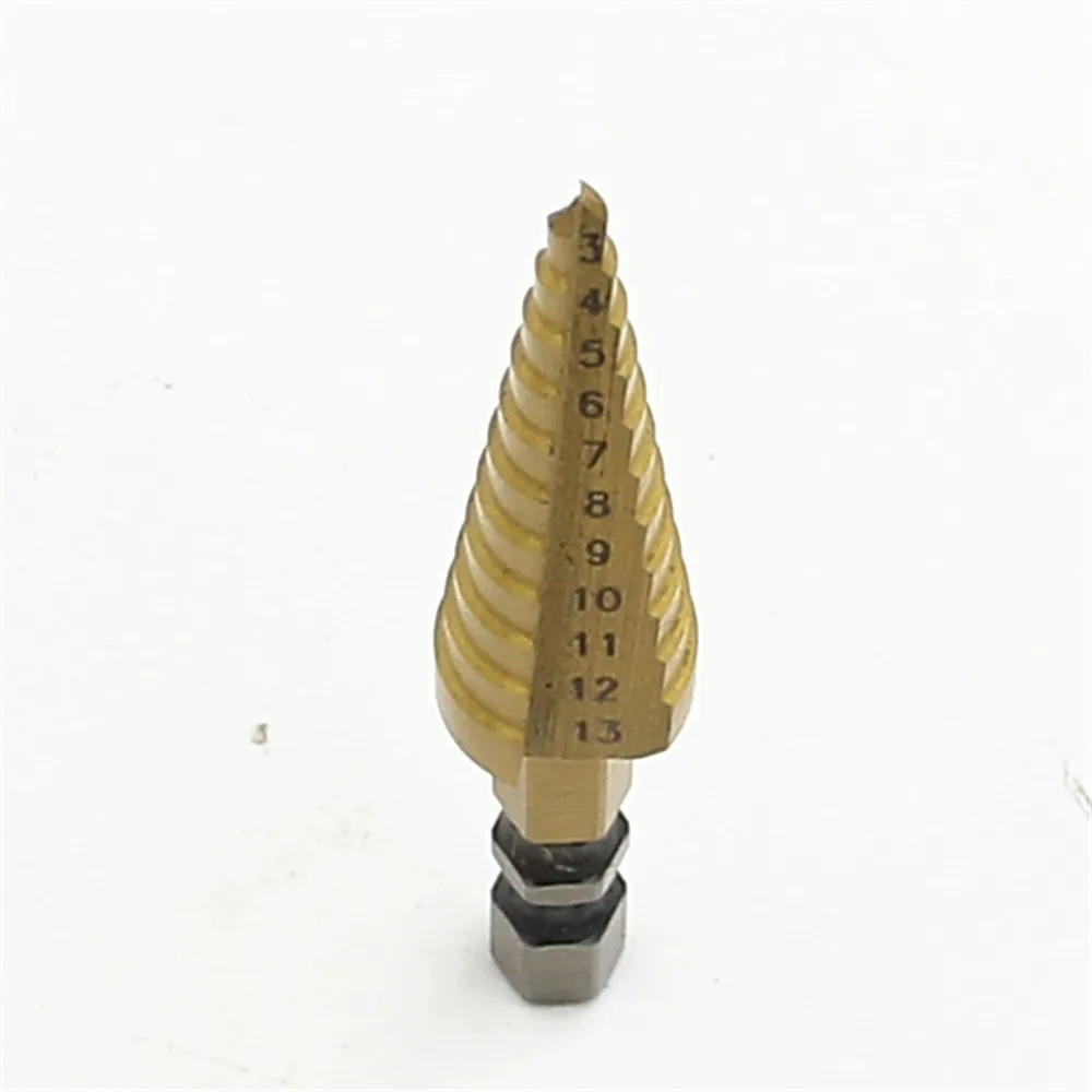 Hss brocas graduais 3-13mm, ferramentas elétricas para trabalhar em madeira, haste hexagonal de titânio de perfuração de metal de 1/4"