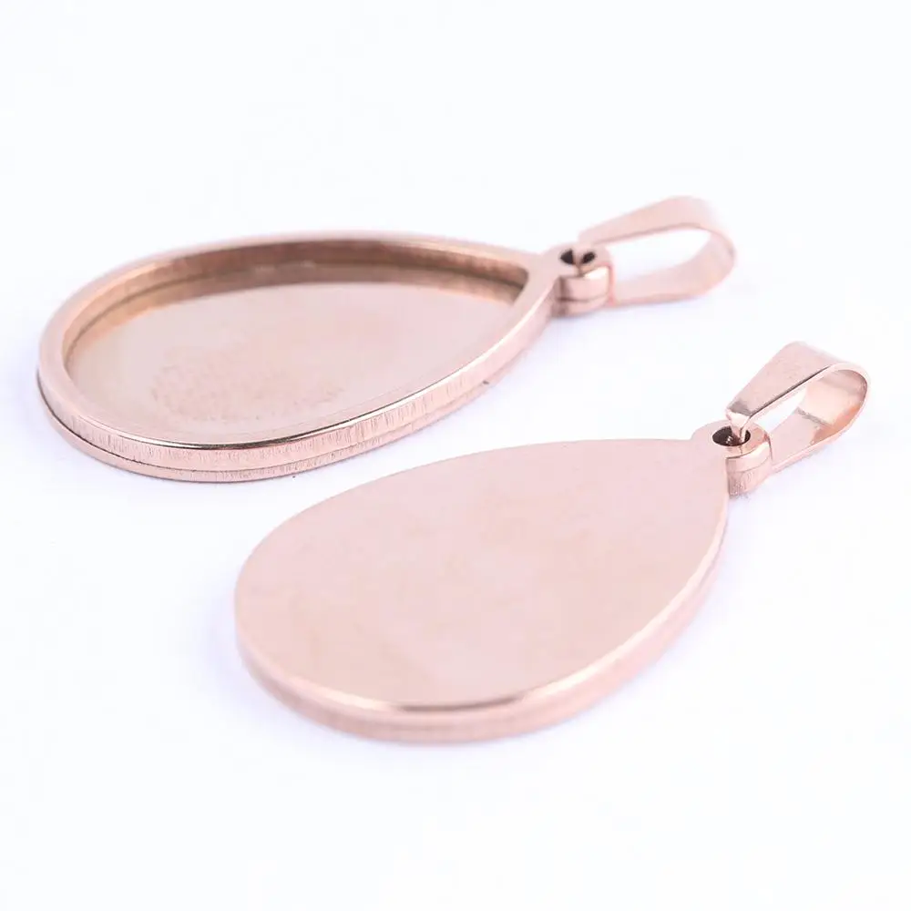 onwear 10pcs stainless steel pendant cabochon setting 18x25mm teardrop bezel trays diy cameo base blanks for necklace