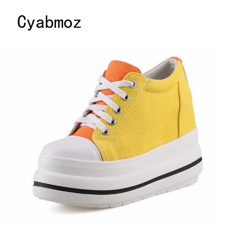 

Cyabmoz Canvas Height increasing Shoes Woman Sneakers High heels Pumps Mixed colors Platform New Casual Women Party Ladies Shoes