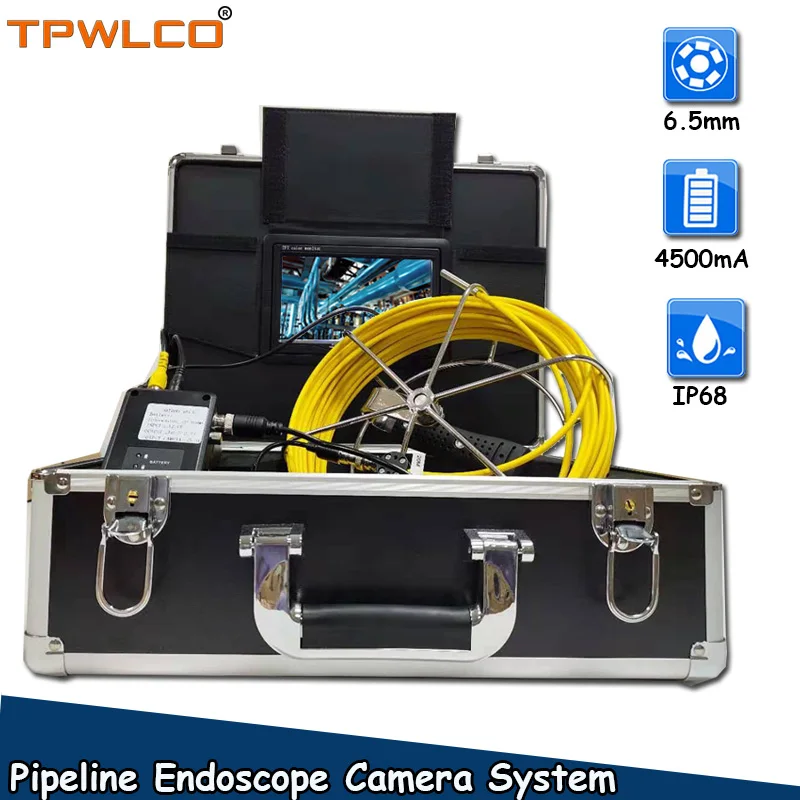 

Diameter 6.5mm Waterproof Video Camera Head 20m Cable Industrial Drain Endoscope System With 7" Screen And 6pcs LEDS Lights