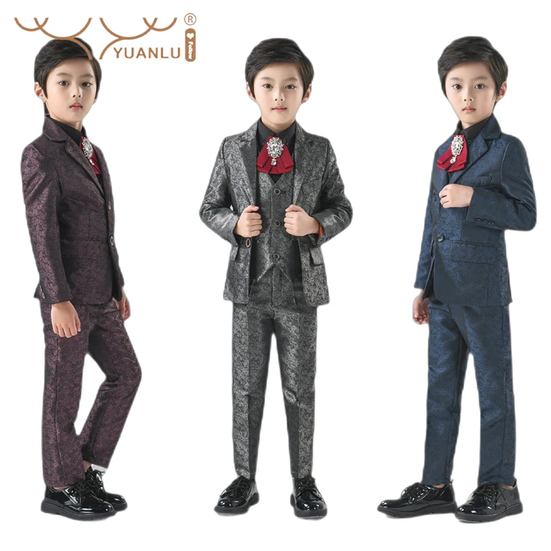 

5Pcs Suits for Boys for Wedding Party Blazer Vest Shirts Pants Bow Tie Fashion Children's Clothing for Boy Kids Host Costume New