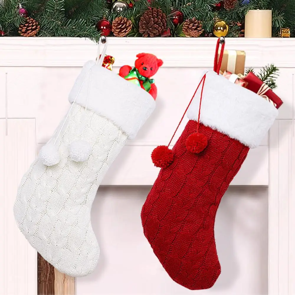 OurWarm Large Christmas Stocking Santa Claus Sock Plaid Burlap Gift Holder Christmas Tree Decoration New Year Gift Candy Bags