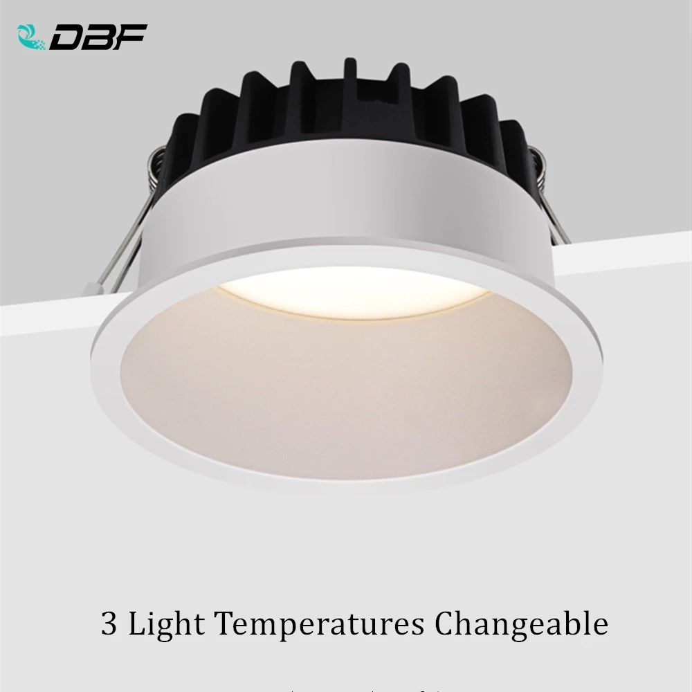 

[DBF]2022 Frameless 3 Light Temperature Anti Glare Recessed Downlight 7W 10W 12W 15W Round LED Ceiling Spot Light Pic Background