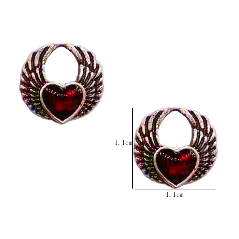 Fashion Parts Ancient  Punk Dark Gothic Wind Wings Red Blood Heart-Shaped Drop Oil Ear Stud Earrings