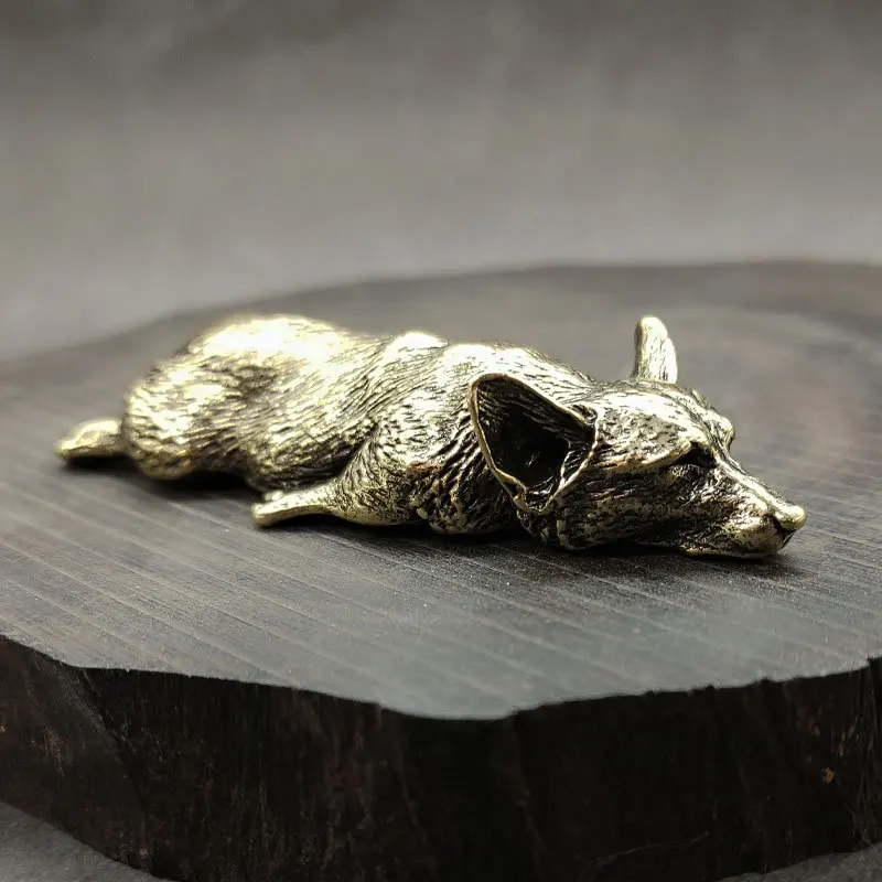 Pure Copper Welsh Corgi Puppy Miniature Figurines Solid Brass Animal Dog Desktop Ornament Decoration Crafts Paperweight Tea Pets
