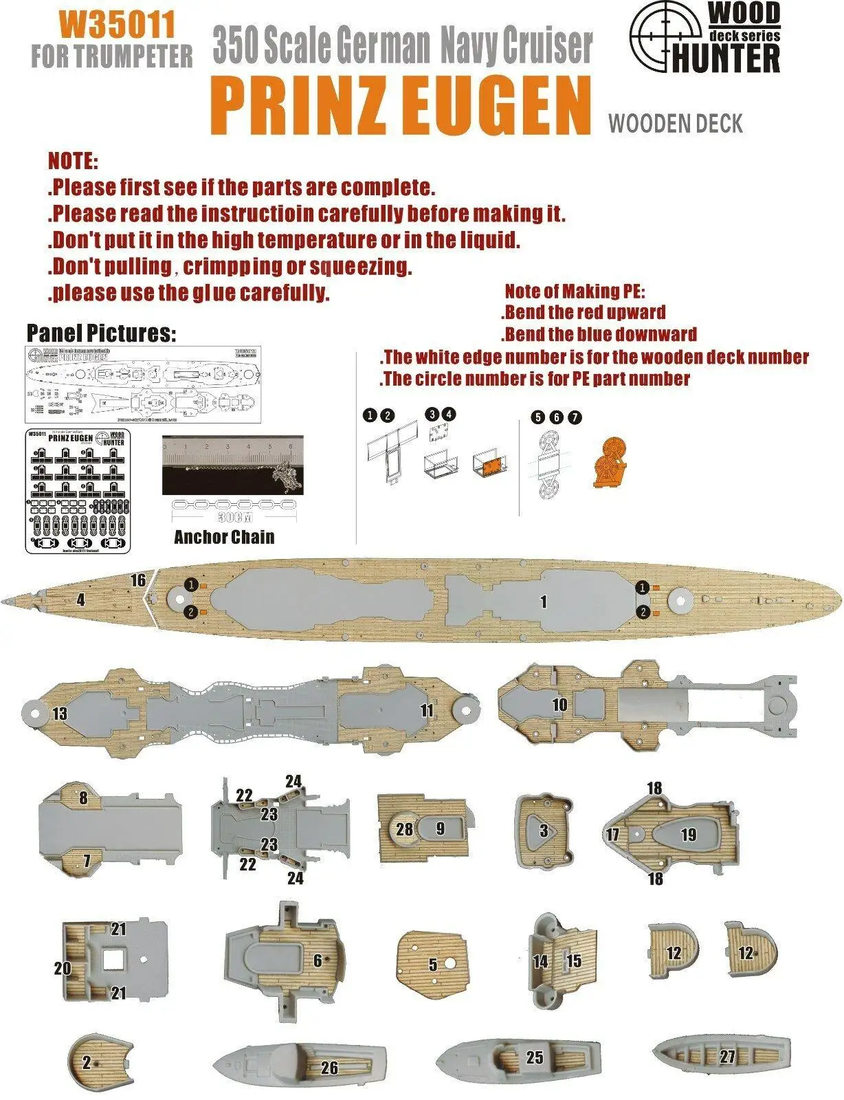 

Hunter 1/350 W35011 Wood deck German Prinz Eugen for Trumpeter Top quality