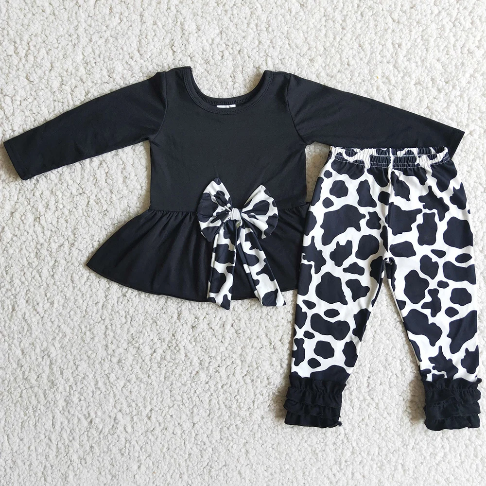 

New Design Children Clothes Long Sleeve Cow Print Icing Fashion Girls Clothing Set High Quality Toddler Baby Girl Clothes Outfit