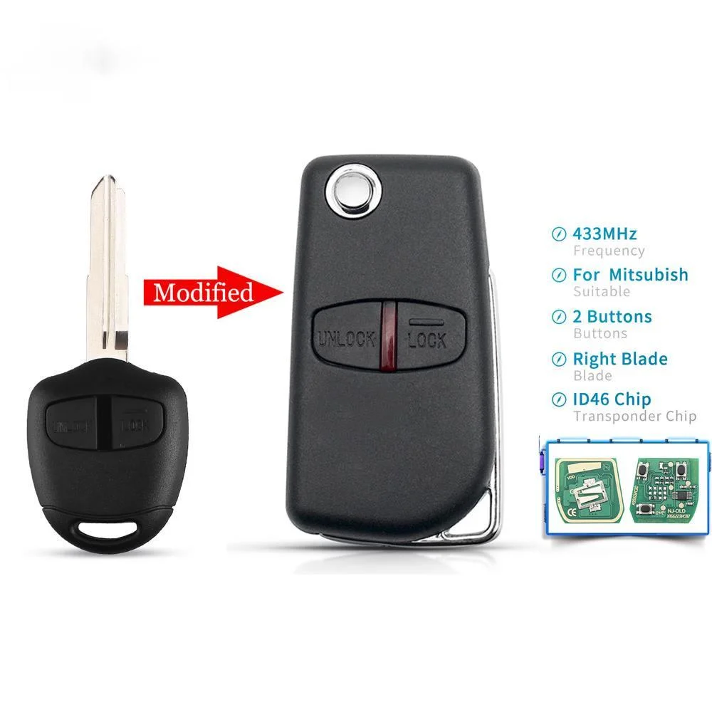 KEYYOU 2/3 Buttons Uncut Blade Remote Car Key Fit For Mitsubishi Outlander Lancer EVO Colt Mirage 433 MHz ID46 Chip MIT11 MIT8