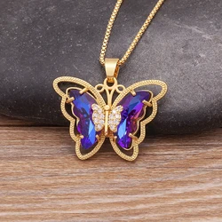 Nidin Top Quality Austrian Crystal Zircon 10 Colors Butterfly Pendant For Women Female Colorful Animal Necklace Jewelry Gifts