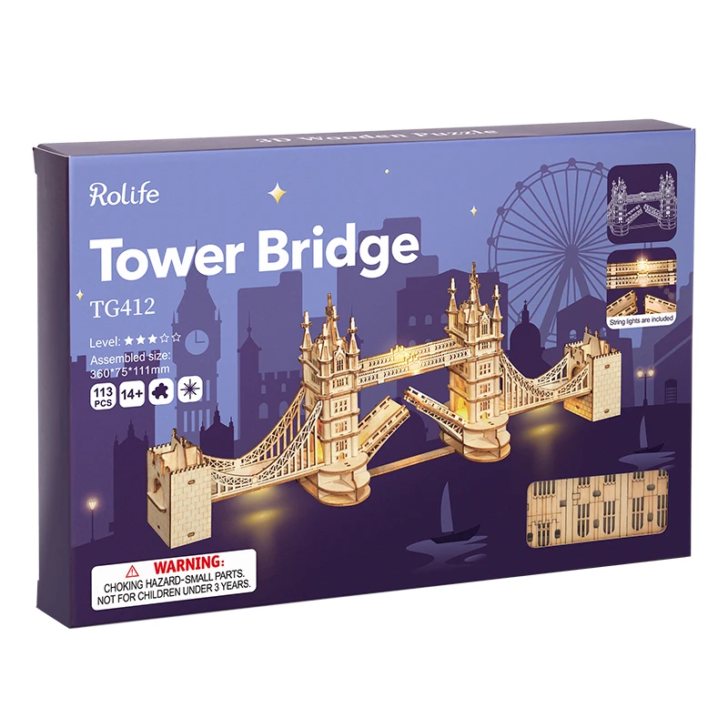 Robotime-rompecabezas 3D de madera para niños, Torre del Big Ben, puente, Pagoda, modelo de construcción, juguetes para niños, regalo de cumpleaños