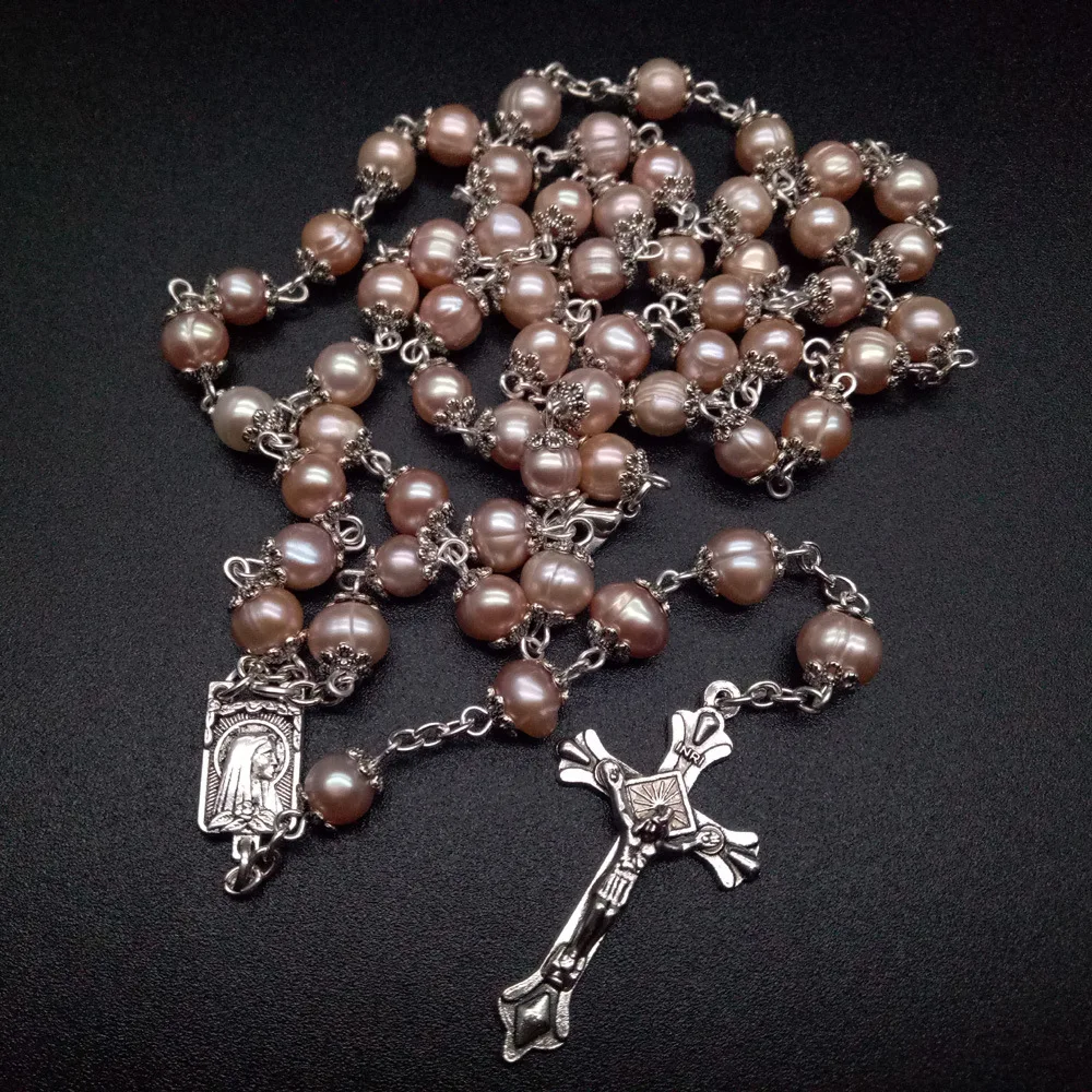 Hot Sale Natural Freshwater Pearl Rosary Necklace High-end Cross Christian Catholic Jewelry