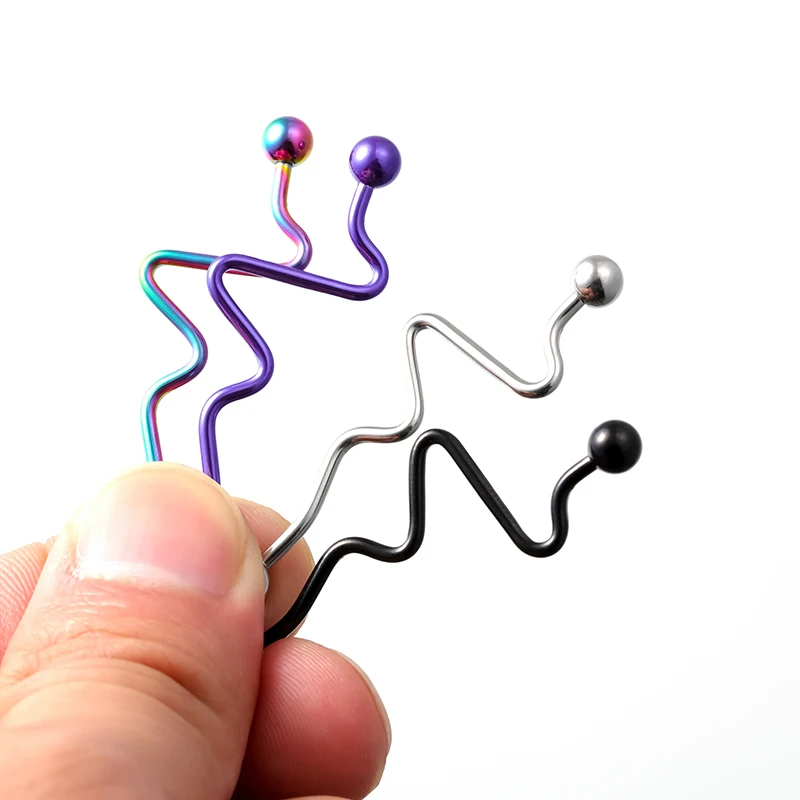 1-4pcs ECG Industrial Barbell Long Ear Stud Stainless Steel Cartilage Earrings Piercing Set Helix Tragus Ring Women Body Jewelry