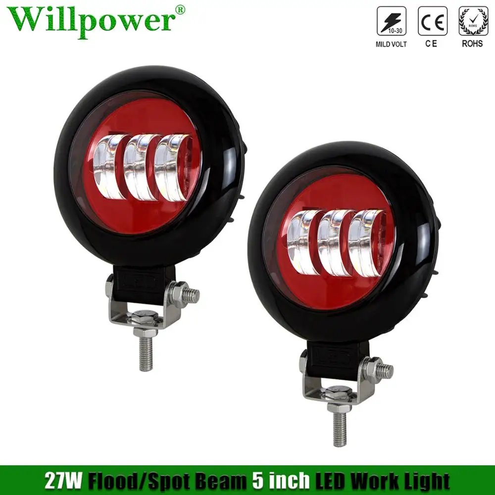 For Jeep Wrangler JK 27W 5“ LED Projector Spotlight Offroad 4x4 Truck ATV UTV Trailer Tractor SUV LED Work Lights Fog Lamp