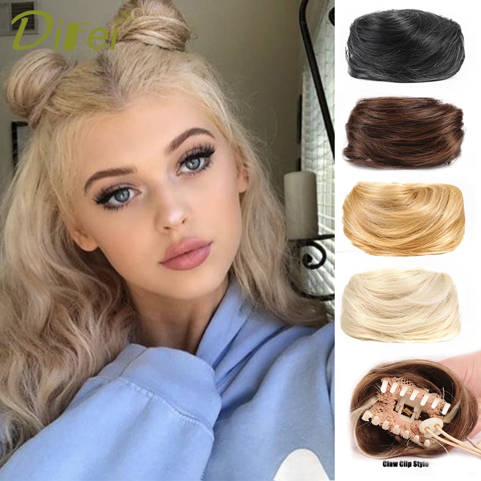 DIFEI Claw Clip-on Hair Buns Synthetic Curly Hair Chignon Fakehair Clip in Hair Heat Resistant Womens Hair Black Golden Bun Wig