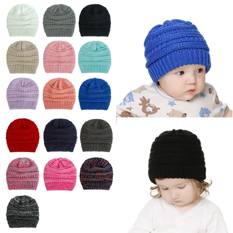 

10 Pcs Baby Beanie Caps Autumn Winter Wool Knitted Hat Kids Hat Solid Color Baby Crocheted Hat Kids Toddler Muts Bonnet Enfant