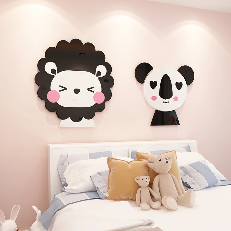 WS33 Cartoon animal wall stickers 3D children's room layout bedroom bedside wall stickers acrylic wall stickers