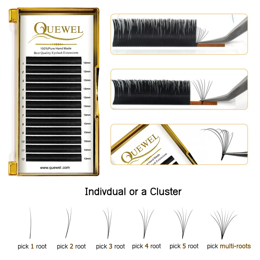 Quewel Auto Bloom Individual Eyelash Extension 0.05/0.07mm Easy Fan Lashes Austomatic Flowering Russian Eyelash New Arrived