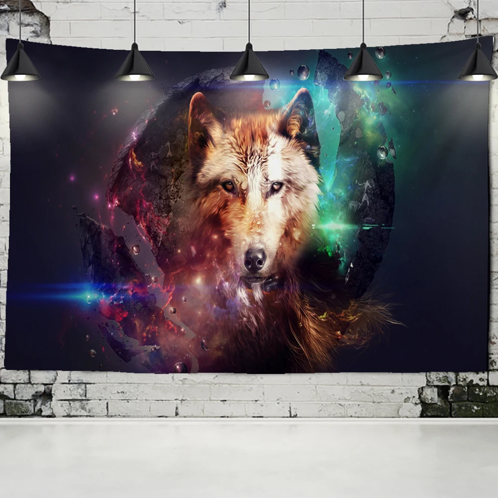 

Wolf Gaze Tapestry Psychedeli Snow Black White Wolf Tapestry Wall Hanging Backdrop Hippie Wall Carpets Boho Decor Table Cloth