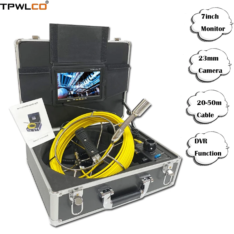 

TPWLCO TP9200 20-50m 7" LCD Display Drain Pipe Endoscope Industrial System With DVR Recording 23mm Waterproof Security Camera