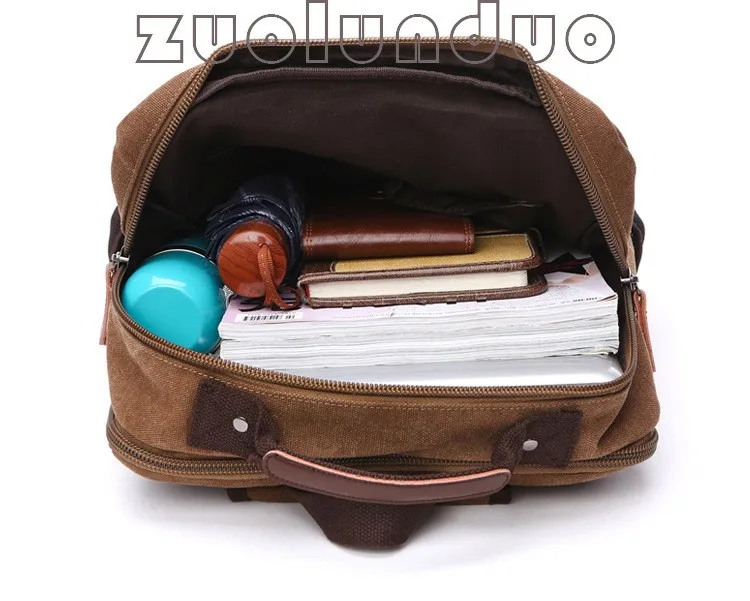 Vintage Canvas Rucksack für Herren, große Kapazität, Reise-Umhängetasche, hochwertige modische Studententasche, Herren-Notebook-Laptop-Rucksack – Detail 40