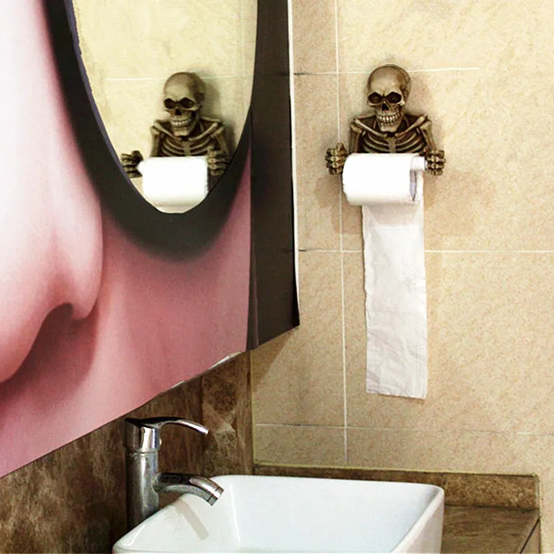 Creative Skull Statue Roll Paper Holder Wall Mount Resin Sculpture Home Desk Decor Gift Halloween Party Decoration Dropshipping