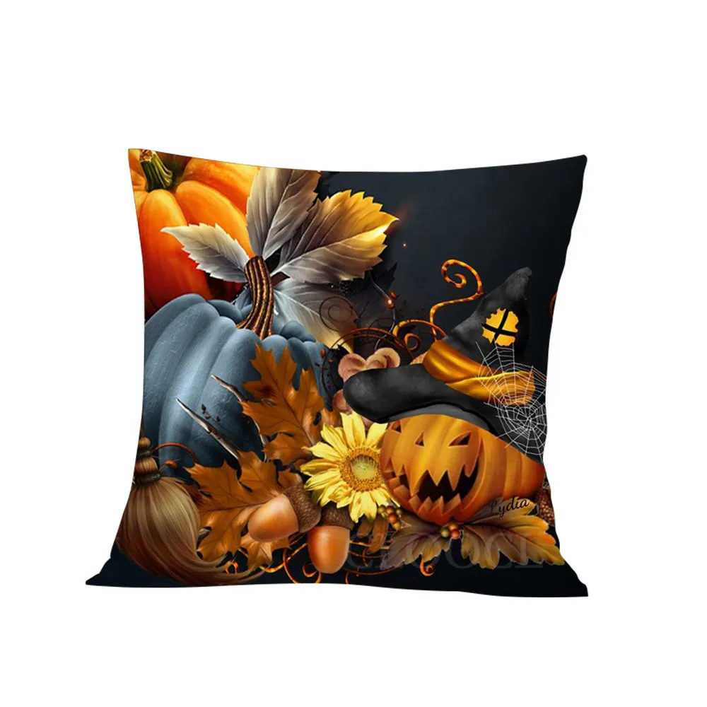 HX Halloween  Pillowcase Leaves Pumpkin Sunflower Pine Cones Polyester Cushion Cover Halloween Throw Pillow Case