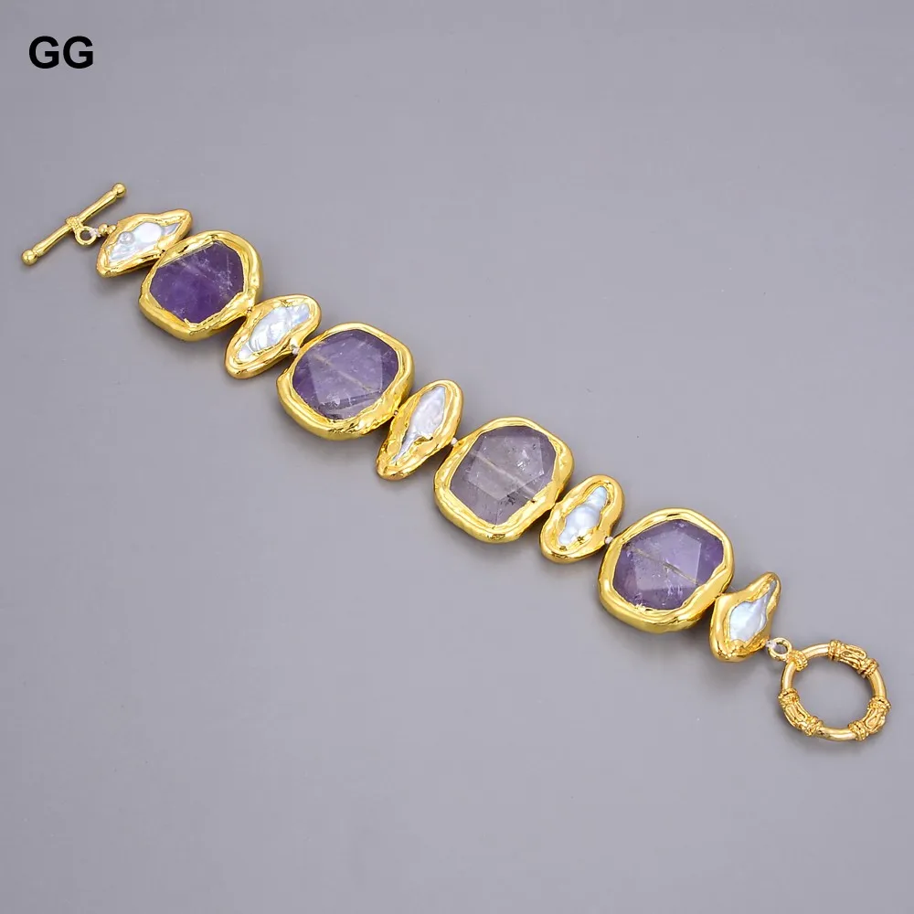 

GuaiGuai Freshwater White Biwa Pearl Amethyst Bracelet