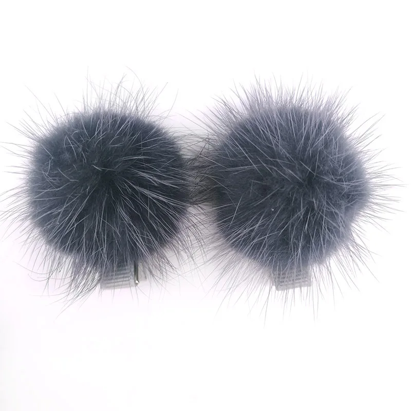 Baby Girls Real Mink Fur pompom Hair Clips 5cm Big Princess Barrette Childs Kids Headbands Hair Accessories 2pcs Christmas gift