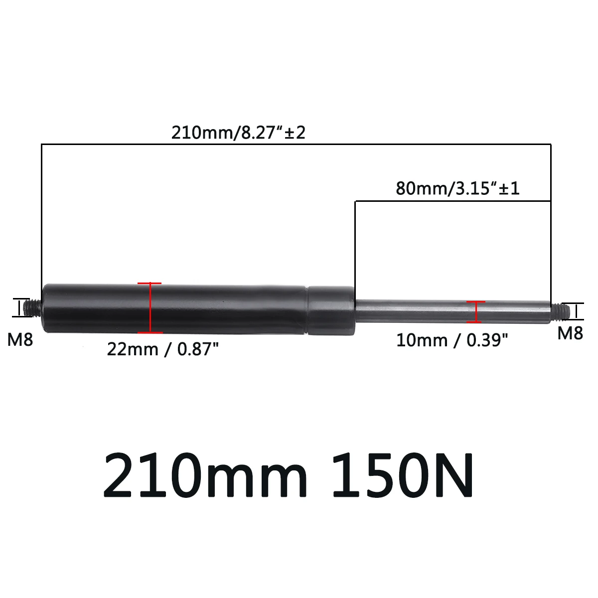 2pcs 210-610mm 150N 10mm Car Gas Strut Bars Gas Spring Hood Support Rod Shock Lift for RV Bed Window Bus Caravans