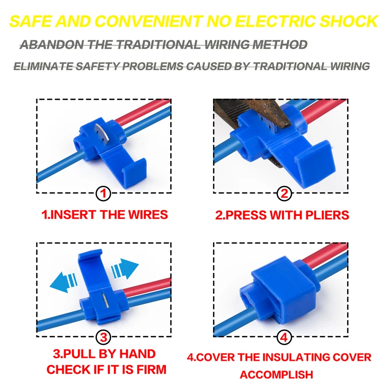 Scotch Lock Electric Wire Cable Connectors Quick Splice Terminals Crimp Non Destructive Without Breaking Line AWG 22-18