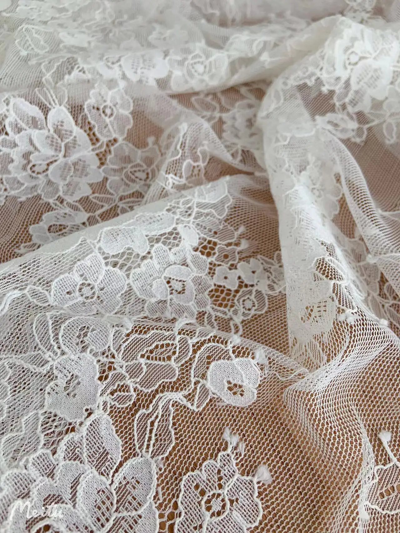 1 Yard Ivory Tulle Lace Fabric Retro Florals Mesh Vintage Embroidery Rose Gauza for Curtain,Wedding Dress,Party Sewing Decor